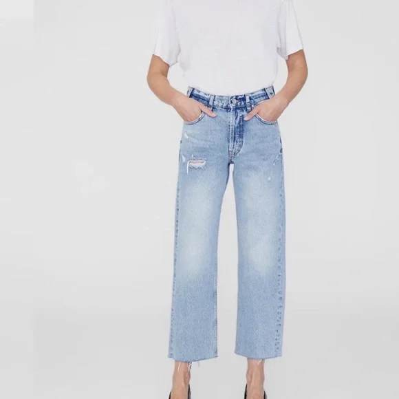 Anine Bing Gavin Jeans Relaxed Women's Size 26 Straight Leg Distressed Blue - Picture 5 of 14